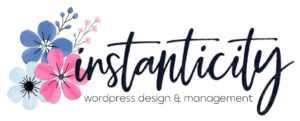 Stylized Instanticity text with colorful flowers