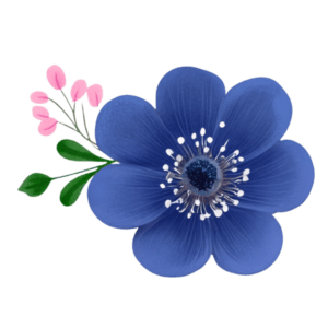 Stylized blue flower with pink accents on black background