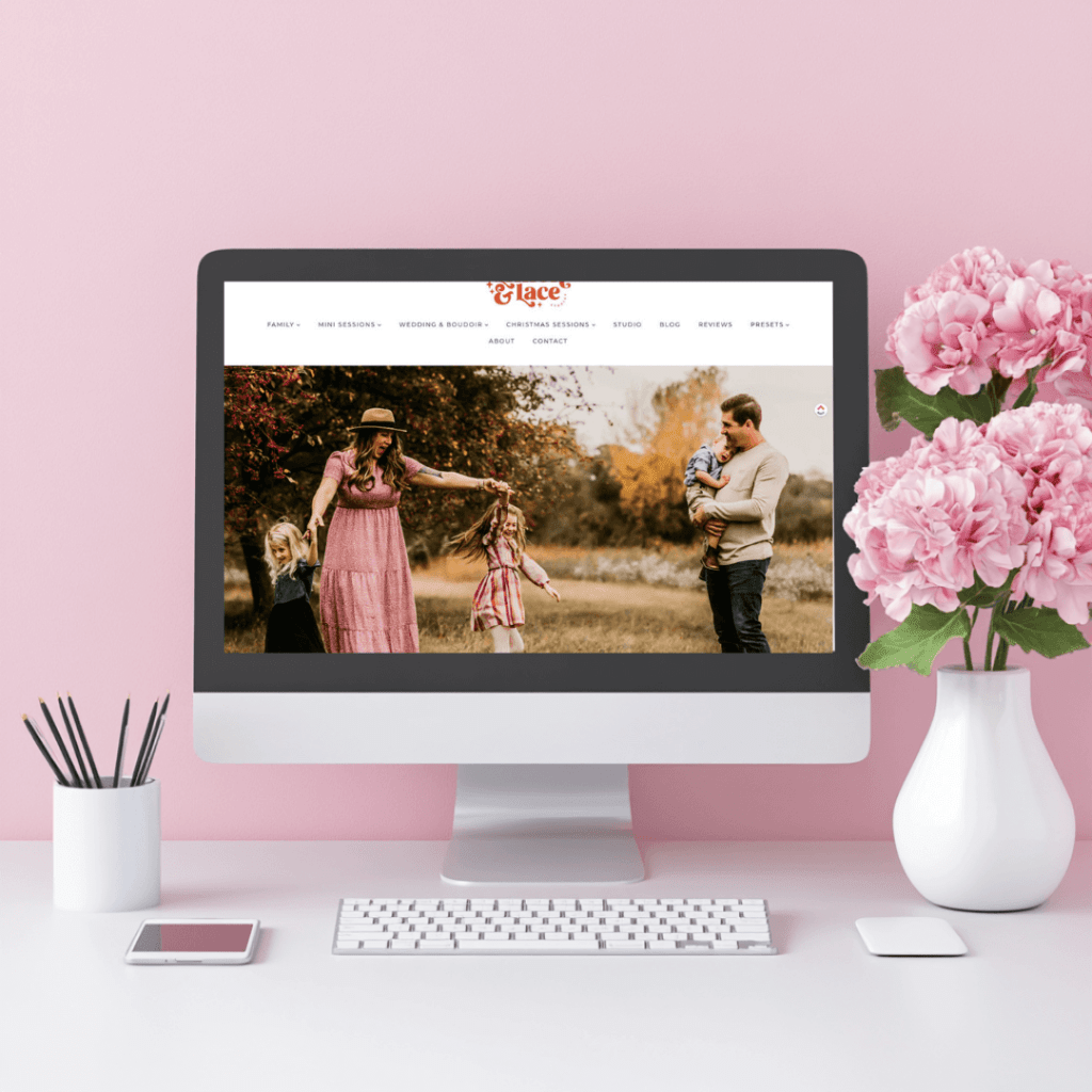 Family photography website display on desktop screen
