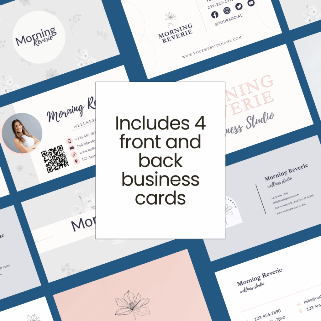 Set of four double-sided business card designs.