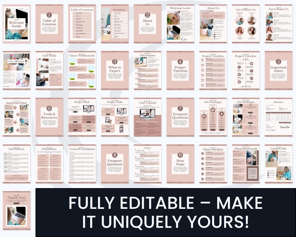 Editable welcome guide templates for businesses.
