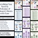 Editable Canva client onboarding templates, four color themes.